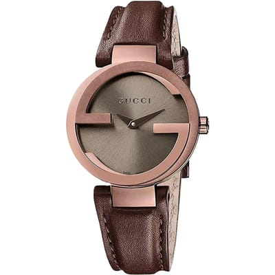 Gucci YA133504 In elkaar grijpende bruine wijzerplaat dames horloge
