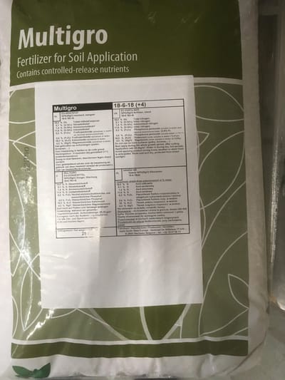 Multigro 18-6-18+ 4 , Gecoate meststof, werking 5/6 maand, 25 kg, Haifa Chem.