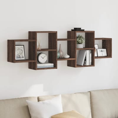 vidaXL - Wandschap - 129x18x42 - cm - bewerkt - hout - bruin - eikenkleurig