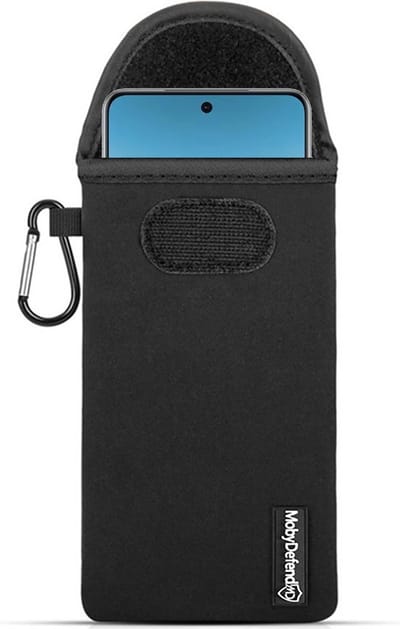 MobyDefend Hoesje - Geschikt voor Oppo Find X8 Pro - Neopreen Pouch Met Karabijnhaak - Insteek - Riemlus - Zwart