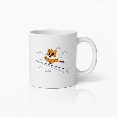 Speelse Vos op Papieren Vliegtuig Mok – Schattige Cartoon Beker voor Kinderen, Dierenliefhebbers & Cadeautips