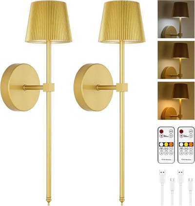 Set van 2 Draadloze Wandlampen Oplaadbaar USB Dimbaar met Afstandsbediening - Warm, Neutraal en Koel Wit Licht