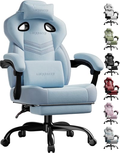Ergonomische Gamingstoel Stof Blauw met Verstelbare Rugleuning en Voetensteun