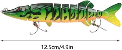 Pike Cheese Vissen Aas 12 cm - Multi-gejointed Zwemend Aas met Haken voor Zoet- en Zoutwater, Ideaal voor Snoek, Forel en Makreel