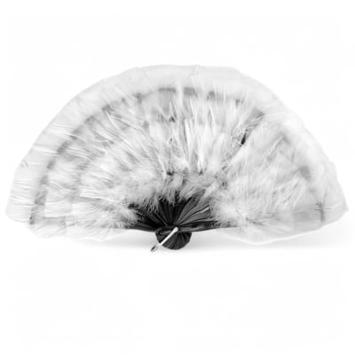 Dailygoods- Handwaaier Zwart/Witte Veren - 38 cm Breed - Lichtgewicht - Opvouwbaar - Ideaal voor Carnaval/Themafeesten - Stijlvol Accessoire - Waaier