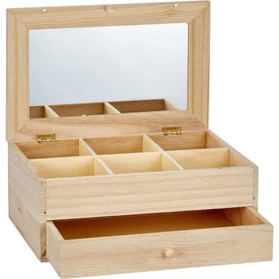 Artemio sieradendoos met 6 vakken, van hout, met spiegel en lade, beige