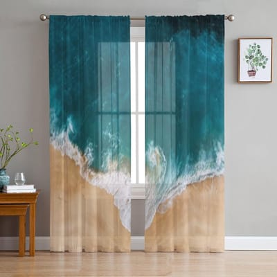 Strand Met Een Prachtige Heldere Oceaan Transparante Gordijnen Voor Woonkamerraam Transparant Voile Tule Gordijn Slaapkamer Gordijnen 135W x 114H(cm) black