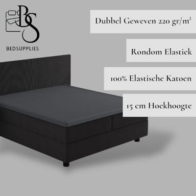 Bedsupplies - Luxe Dubbel Geweven Jersey Topper Hoeslaken - 140 x 200/220 - Antraciet