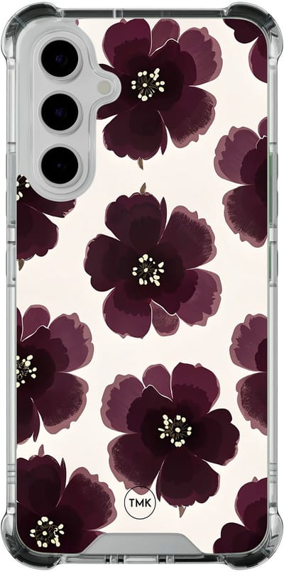 Shockproof hoesje geschikt voor Samsung Galaxy A54 - Burgundy flowers - Schokbestendig - Verhoogde randen - TPU case - Extra Sterke Back Cover - Bloemen - Transparant, Rood