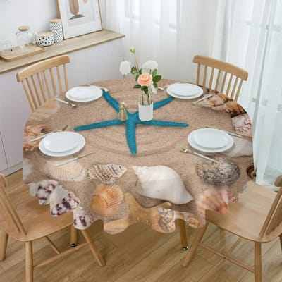 Strand Zeester Schelp Zand Rond Tafelkleed Festival Dineren Waterdicht Tafelkleed Tafelkleed Voor Bruiloft Feest Decor 4pcs 33x48 Table mat beige