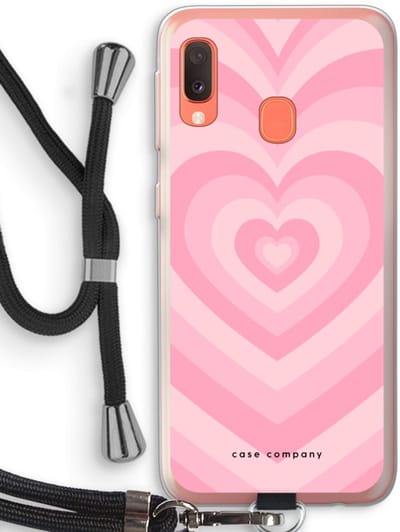 Case Company® - Hoesje met koord geschikt voor Samsung Galaxy A20e hoesje met Koord - Hart Roos - Telefoonhoesje met Zwart Koord - Bescherming aan alle Kanten en Over de Schermrand