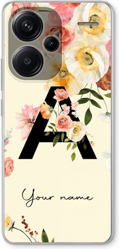 Gepersonaliseerd - Case Company® - Hoesje geschikt voor Xiaomi Redmi Note 13 Pro plus hoesje - Flirty Flowers Monogram - Soft Cover Telefoonhoesje - Bescherming aan alle Kanten en Schermrand