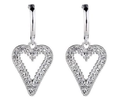 Schitterende Zilver Plated Oorhangers met Hartje belegd met Zirkonia Steentjes