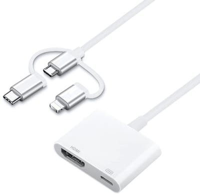 3 IN 1 8-Pin + USB-C + Micro-USB naar HDMI Female + 8-Pin Female digitale AV adapter kabel - voor o.a. iPhone en tv - wit