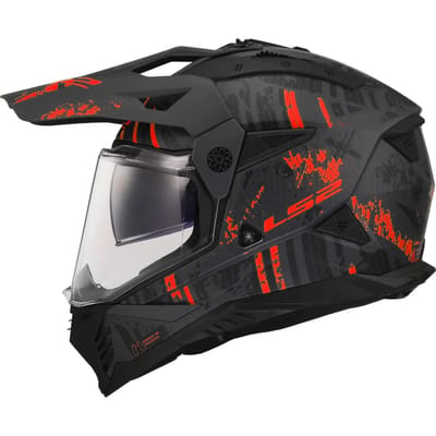 LS2 MX702 Pioneer II Crazy Zwart Rood Adventure Helm - Maat XS - Helm