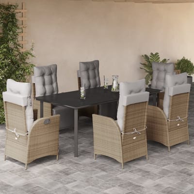 vidaXL - 7-delige - Tuinset - met - kussens - poly - rattan - gemengd - beige
