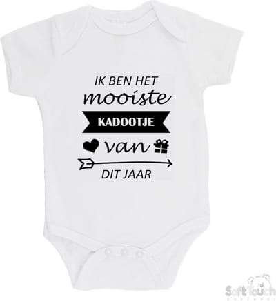 100% katoenen Romper "Ik ben het mooiste kadootje van dit jaar" Unisex Katoen Wit/zwart Maat 56/62