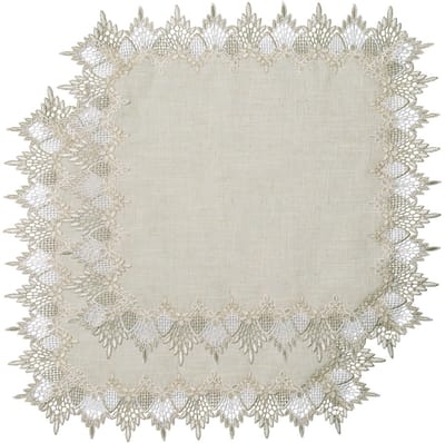 Dailygoods- Tafelkleed 2 stuks - 60 x 60 cm - Kanten Rand - Linnen - Decoratie - Geschikt voor Eetkamer/Keuken - Tafelmat