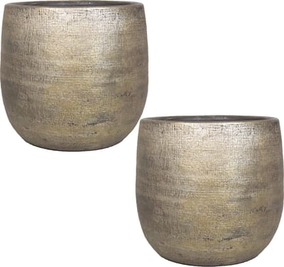Set van 2x stuks luxe plantenpotten/bloempotten goud Mira van keramiek 16 cm - Keramische plantenpotten/plantenbakken