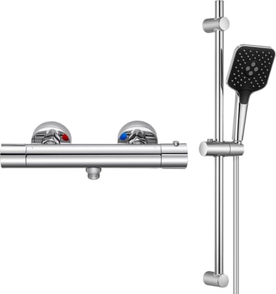 Auralum max Thermostatische Douchekraan - Doucheset - Douchekop 3 sproeistanden - Waterbesparend - douchemengkraan -Incl 38°c Veiligheidsslot - Chroom