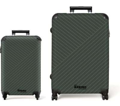 NoBoringSuitcases.com® - Kofferset 2 delig - Koffer lichtgewicht - Groen grijs met abstracte lijnen - Reiskoffer set met 4 wielen - Handbagage trolley - Middelgrote rolkoffer - Ruimbagage koffer - Koffers met TSA slot