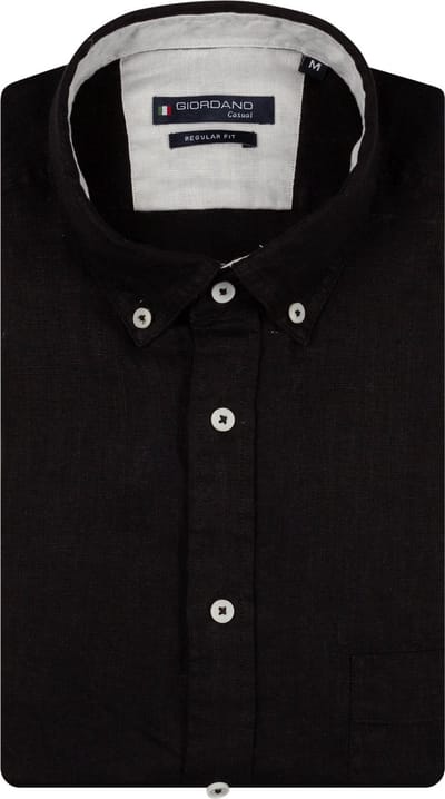 Giordano – Ivy – Heren Overhemd – Button Down – Gwassen Linnen Overhemd - Zwart – 617009-90