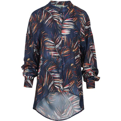 Blouse met bladprint en mandarijnkraag