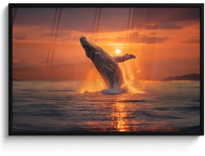 Poster in lijst - Fotolijst 120x80 cm - Posters - Walvis - Zon - Zee - Posterlijst zwart - Decoratie - Wanddecoratie woonkamer - Muurdecoratie slaapkamer