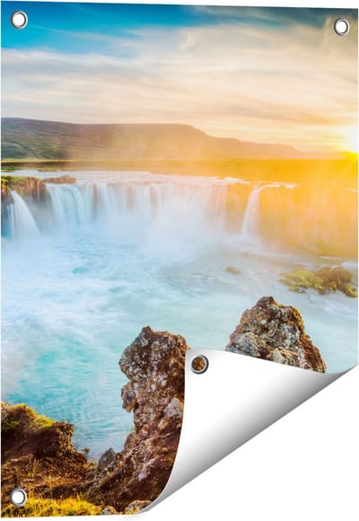 Gards Tuinposter Watervallen bij Zonsondergang - 40x50 cm - Tuindoek - Tuindecoratie - Wanddecoratie buiten - Tuinschilderij