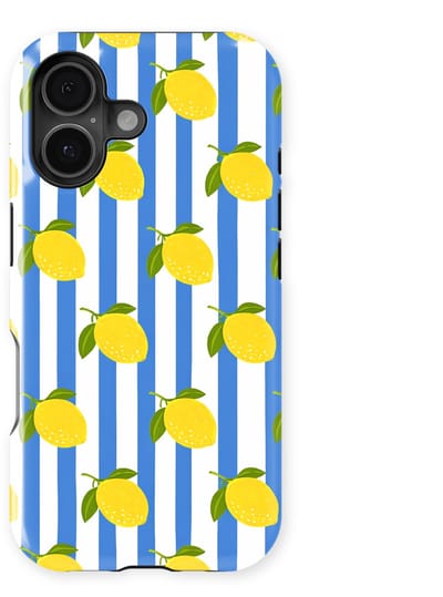 DripCase Hoesje geschikt voor iPhone 17 | Happy Stripes Motief | Magnetisch Opladen | 2-in-1 Ontwerp | Vrolijke Backcover geschikt voor iPhone 17 Limoncello Blue