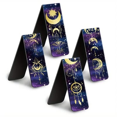 Viwado® | Set van 4 Magnetische Boekenleggers Zon en Maan - Astrologisch & Spiritueel Cadeau - Perfect voor Lezers, Studenten & Leraren