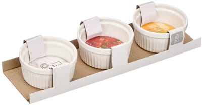 Vessia Kommetjes / serveer schaaltjes - 3x stuks - D9 x H6 cm - aardewerk - wit - ovenschaaltjes - tapas - voedsel - dessert