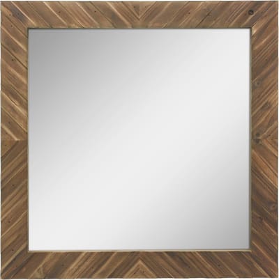 Vierkante getextureerde houten chevron wandspiegel 50,8 x 50,8 cm met montagebeugels