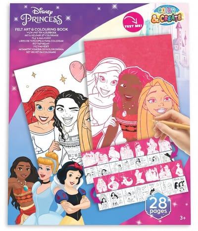 Disney Princess - Kleurboek met vilt - Knutselen - felt art - Vilt kleurboek, 28 kleurplaten - Disney prinsessen - Assepoester, Rapunzel, Jasmine, etc.