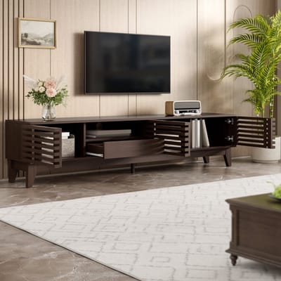 Tv meubel met één lade en drie deuren - lage kast - vintage houtkleur - 170x35x40 cm
