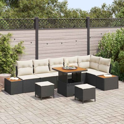 vidaXL - Tuinbank - Set - 9 - st - 8-Aantal - zitplaatsen - Zwart - Poly - rattan