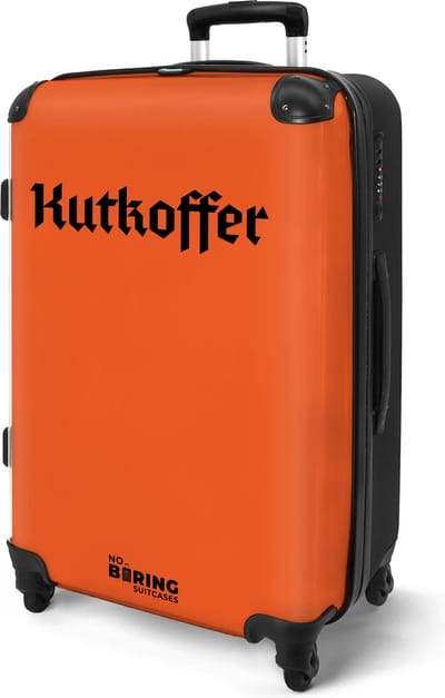 NoBoringSuitcases.com® - Koffer groot - Rolkoffer lichtgewicht - Oranje met tekst 'Kutkoffer' - Reiskoffer met 4 wielen - Grote valies trolley XL - 20 kg bagage - Valies met TSA slot medium - Reizen