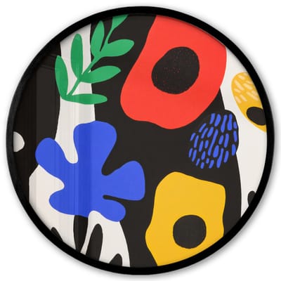 Poster in lijst Rond - Fotolijst 40x40 cm - Posters - Bloemen - Bladeren - Abstract - Zwart - Ronde posterlijst zwart - Decoratie - Wanddecoratie woonkamer - Muurdecoratie slaapkamer