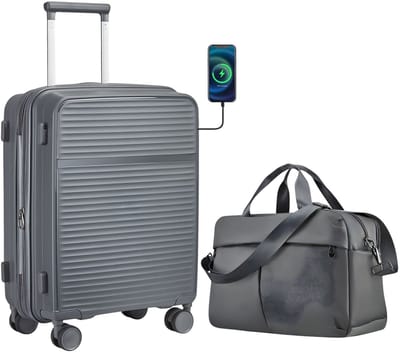 Handbagageset – Voor reizen en vakantie – PP hardside, duurzaam, uitbreidbare koffer met TSA-slot en stille spinnerwielen (ca. 51 cm) – Grijs