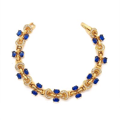 Xuternity® Ocean Whisper – Royal Sapphire Embrace - Vergulde Armband met Lab Saffieren & Zirkonia - luxe armband - Kerstcadeau