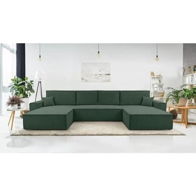 AX LIVING Cedria donkergroene hoekbank U vorm 389 cm met slaapfunctie