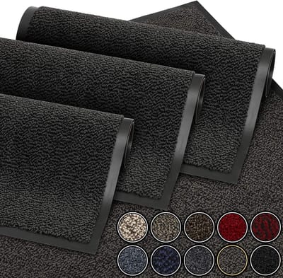Famanu Deurmat Zwart antraciet 60x90 cm | entree deurmat waterdicht wasbaar slijtvast vuilvanger | Antislip deurmat voor vuilvanger voor voordeur, gang, entree, keuken, slaapkamer