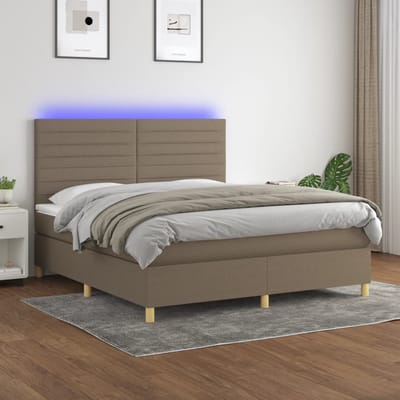 vidaXL - Boxspring - met - matras - en - LED - stof - taupe - 160x200 - cm