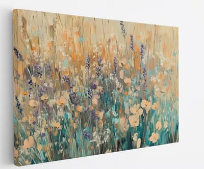 Saammp Canvas Schilderij - Kleurrijk Bloemenveld Schilderij - Abstract - 45x30 - Foto op canvas - Wanddecoratie - Modern Interieur - Woonkamer Decoratie