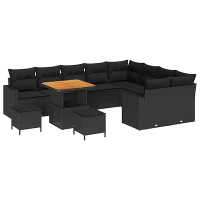 vidaXL - Tuinbank - Set - 13 - st - 10-Aantal - zitplaatsen - Zwart - poly - rattan