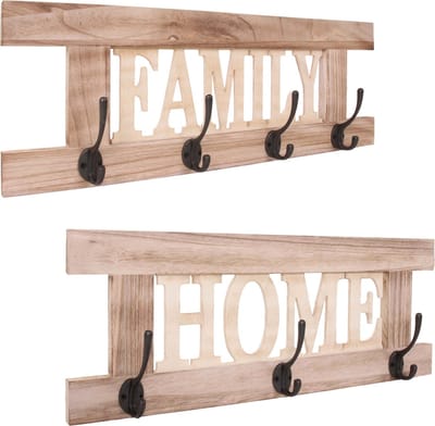 2-delige wandkapstokset MCW-C60 Home+Family kapstokpaneel, shabby look vintage ~ natuurlijk bruin
