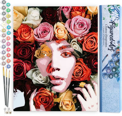 Figured'Art Schilderen op Nummer Volwassenen canvas Rozengezicht - Handwerk acrylverf Kit DIY Compleet - 40x50cm zonder frame
