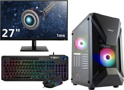 Complete Gaming PC Setup - 27" Gaming Monitor, -Toetsenbord en -Muis - Ryzen 5 6-Core - RTX 3050 - 16GB - 1TB M.2 SSD - WIFI - Athena E1 Elite