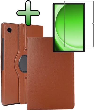 Hoesje Geschikt voor Samsung Galaxy Tab A11 / A9 - Met Screenprotector - 360 Graden Draaibare Hard Cover Case - Tablet Hoes Draaibaar - Bruin