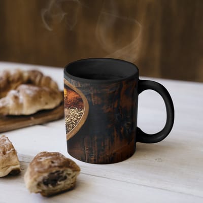Magische Mok - Foto op Warmte Mokken - Koffiemok - Houten - Hart - Kleurrijke - Specerijen - Magic Mok - Beker - 350 ML - Theemok